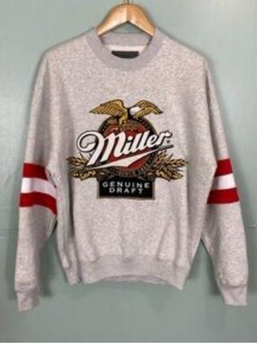 Miller Genuine Draft Heather Grey & Red Varsity Stripes Abercrombie & Fitch